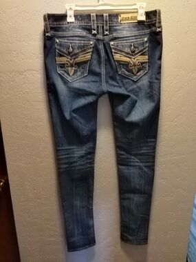 Rock Revival Dark Blue Skinny Jeans with Embellished Back Pockets